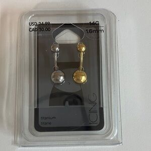 Icing Dual-Tone Metallic Titanium Ball Earrings 14G 1.6mm. New in Box
